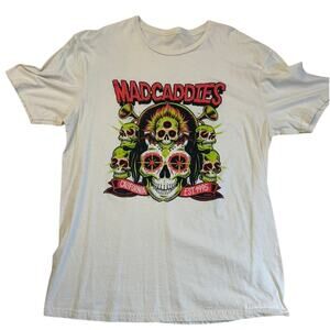 Mad Caddies ska punk california neon skulls horns white cream T-shirt Size Large